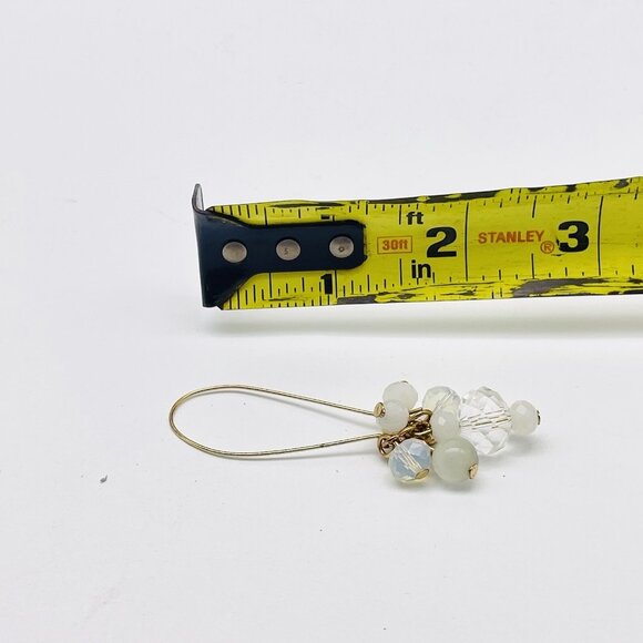 Gold Tone Drop Earrings White Bead Cluster Clear Crystal Dangle Modern - Picture 5 of 10
